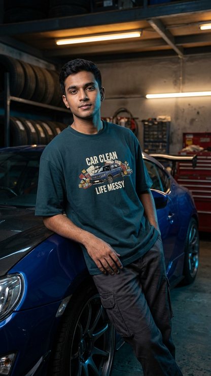 "Car Clean, Life Messy" Graphic Automotive T-Shirt